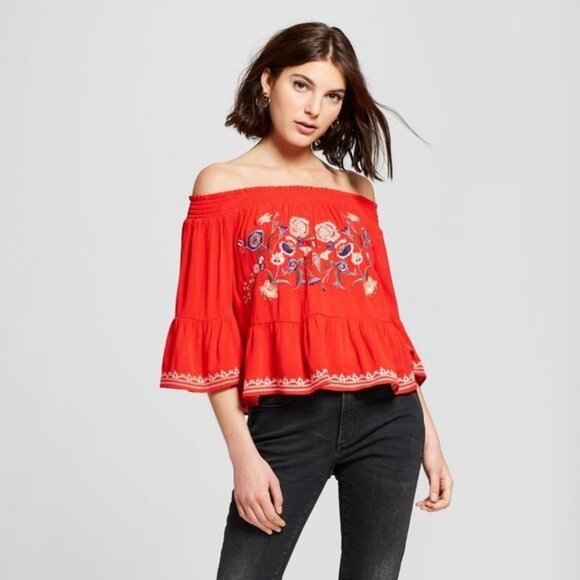 Xhilaration Off the Shoulder Embroidered Boho Top - Picture 1 of 6